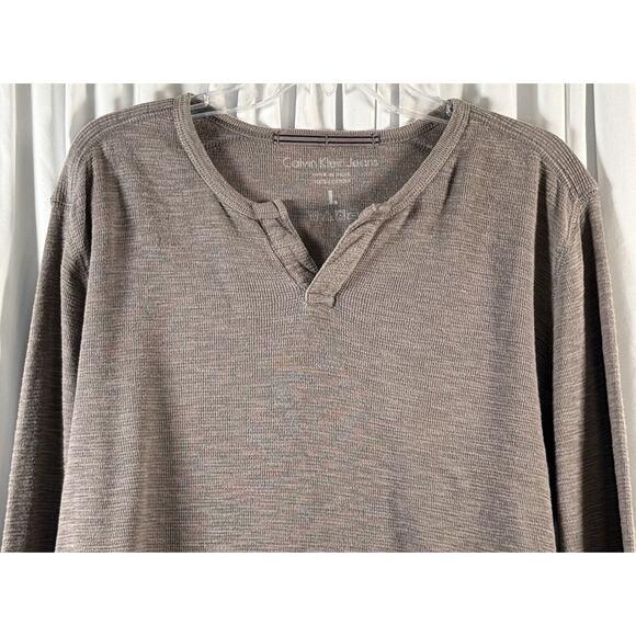 Calvin Klein Cotton Long Sleeve T-Shirt Taupe L sustainable casual 77-22 - Picture 13 of 14